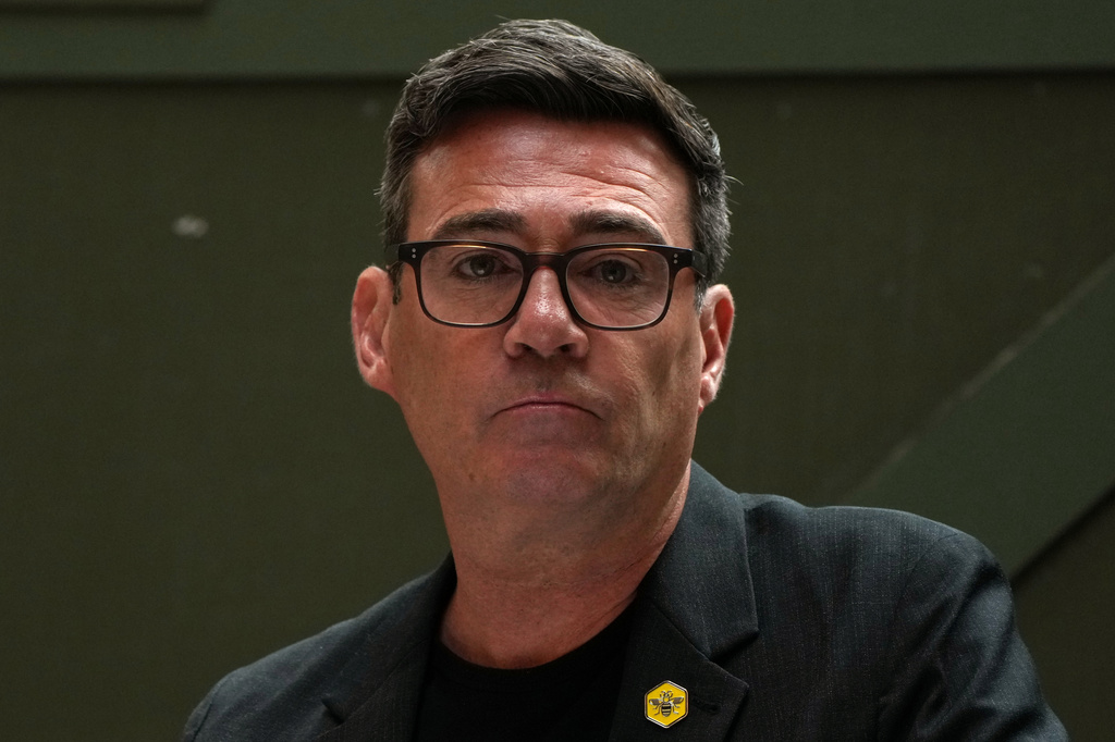 Labour Party's Andy Burnham reacts as he delivers a speech at the People's History Museum in Manchester, England, Monday, June 29, 2026.(AP Photo/Alastair Grant)