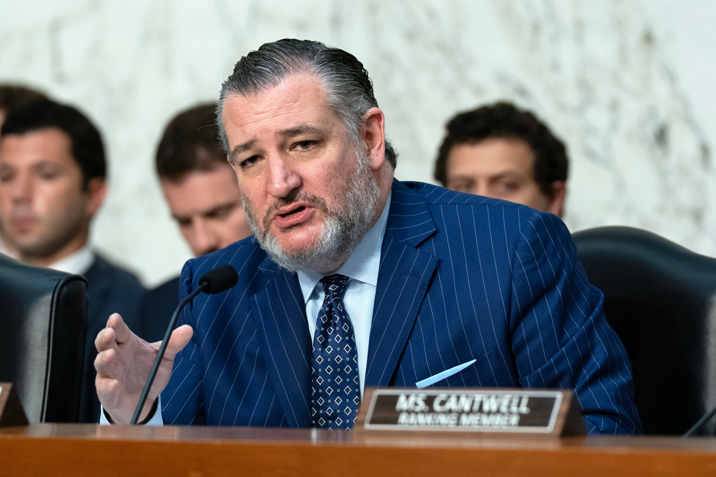 Sen. Ted Cruz R-Texas, Chairman of the Senate Committee on Commerce, Science, and Transportation, speaks during a hearing to examine college sports, supporting student athletes, and fair competition on Capitol Hill, Wednesday, June 3, 2026, in Washington. (AP Photo/Jose Luis Magana)