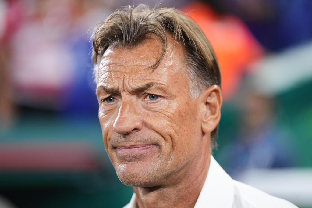 Tunisia head coach Herve Renard looks on prior to the World Cup Group F soccer match between Tunisia and Japan in Guadalupe, near Monterrey, Mexico, Saturday, June 20, 2026. (AP Photo/Matias Delacroix)