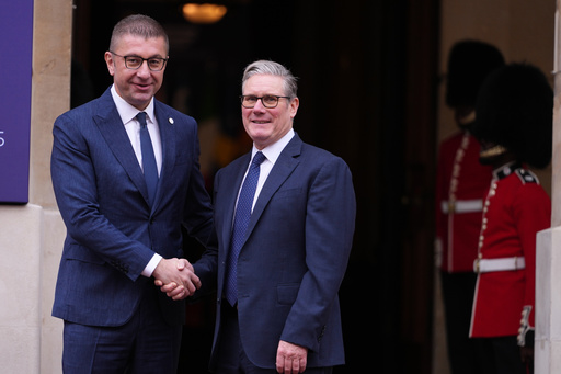 Britain's Prime Minister Keir Starmer welcomes North Macedonia's Prime Minister Hristijan Mickoski to a meeting of leaders of six Western Balkan nations with British and European officials at a Western Balkans Summit in London, Wednesday, Oct. 22, 2025.(AP Photo/Kirsty Wigglesworth, Pool) Britain's Prime Minister Keir Starmer welcomes North Macedonia's Prime Minister Hristijan Mickoski to a meeting of leaders of six Western Balkan nations with British and European officials at a Western Balkans Summit in London, Wednesday, Oct. 22, 2025.(AP Photo/Kirsty Wigglesworth, Pool)
