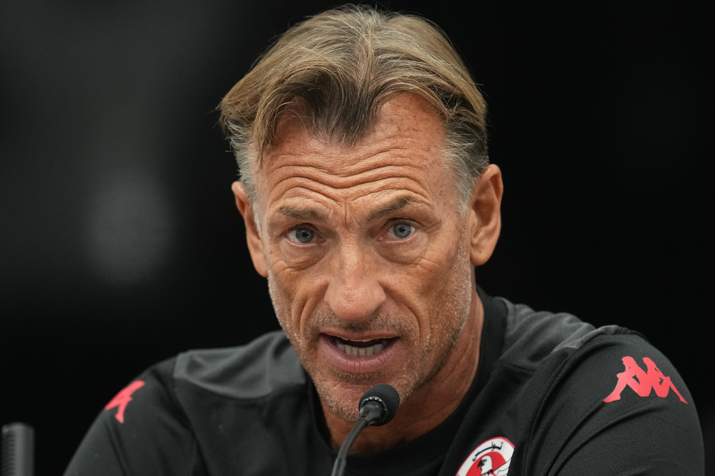 Hervé Renard speaks during a news conference, Tuesday, June 16, 2026, in Santiago Nuevo Leon, near Monterrey, Mexico, after being named the new coach for Tunisia's World Cup soccer team. (AP Photo/Dolores Ochoa)