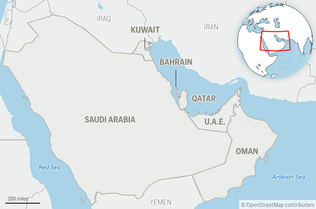 This is a locator map for the Gulf Cooperation Council member states: Saudi Arabia, Bahrain, Qatar, Oman, Kuwait and United Arab Emirates. (AP Photo)
