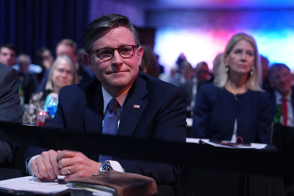 Speaker of the House Mike Johnson attends an annual policy retreat, Tuesday, Jan. 6, 2026, in Washington. (AP Photo/Evan Vucci)