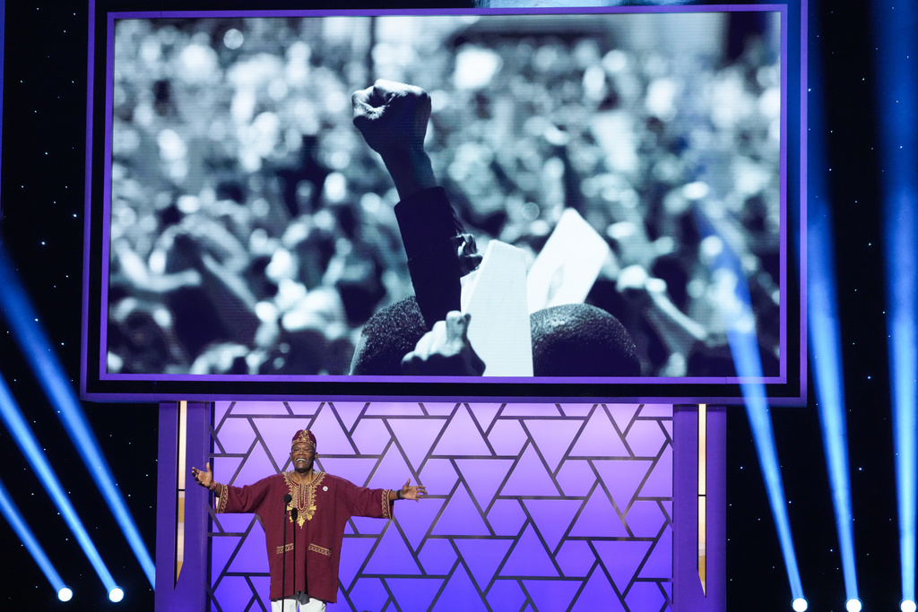 Samuel L. Jackson speaks about Rev. Jesse Jackson during the 57th NAACP Image Awards on Saturday, Feb. 28, 2026, in Pasadena, Calif. (AP Photo/Chris Pizzello)