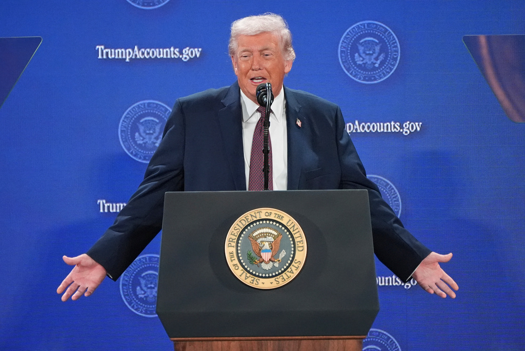 President Donald Trump speaks during the launch of a program known as Trump Accounts at the Andrew W. Mellon Auditorium, Wednesday, Jan. 28, 2026, in Washington. (AP Photo/Jacquelyn Martin)