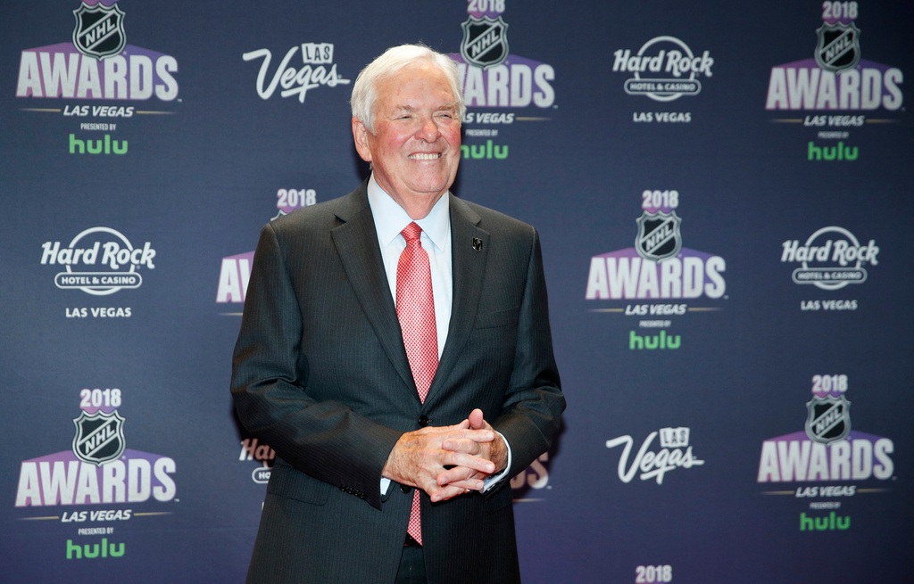 FILE - Bill Foley, owner of the Vegas Golden Knights, poses on the red carpet before the NHL Awards, Wednesday, June 20, 2018, in Las Vegas. (AP Photo/John Locher, file)