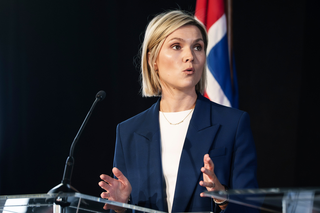 Icelandic Prime Minister Kristrún Frostadóttir speaks during a news conference at Harpa Concert Hall in Reykjavik, Iceland, Sunday, Aug. 30, 2026. (AP Photo/Marco Di Marco)
