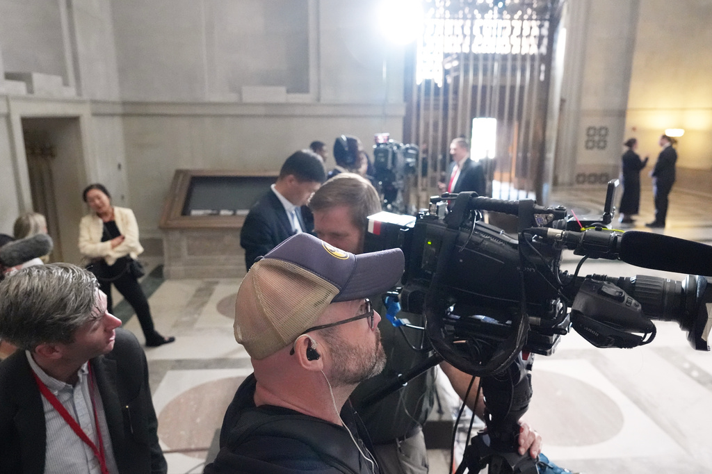 A CNN camera crew is setup to cover President Donald Trump and China's President Xi Jinping at the National Archives, Friday, Sept. 25, 2026, in Washington. (AP Photo/Alex Brandon)
