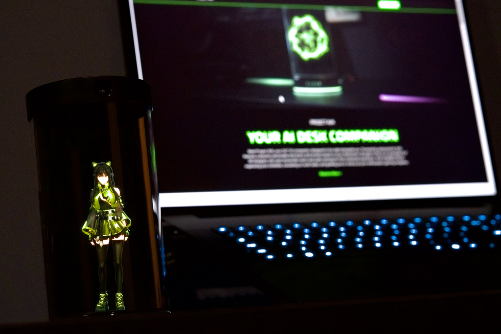 A Razer AI Desk Companion sits on display at the Razer booth during the CES tech show Tuesday, Jan. 6, 2026, in Las Vegas. (AP Photo/Ty ONeill)