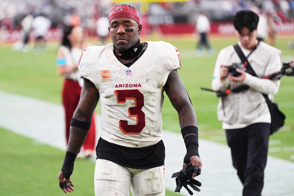 Arizona Cardinals safety Budda Baker (3) walks off the field after a loss to the Seattle Seahawks in an NFL football game in Glendale, Ariz., Sunday, Sept. 20, 2026. (AP Photo/Ross D. Franklin)