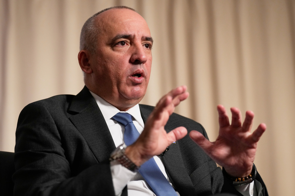 Ernesto Soberón Guzmán, Cuban ambassador to the United Nations, speaks to reporters in New York, Thursday, April 23, 2026. (AP Photo/Seth Wenig)