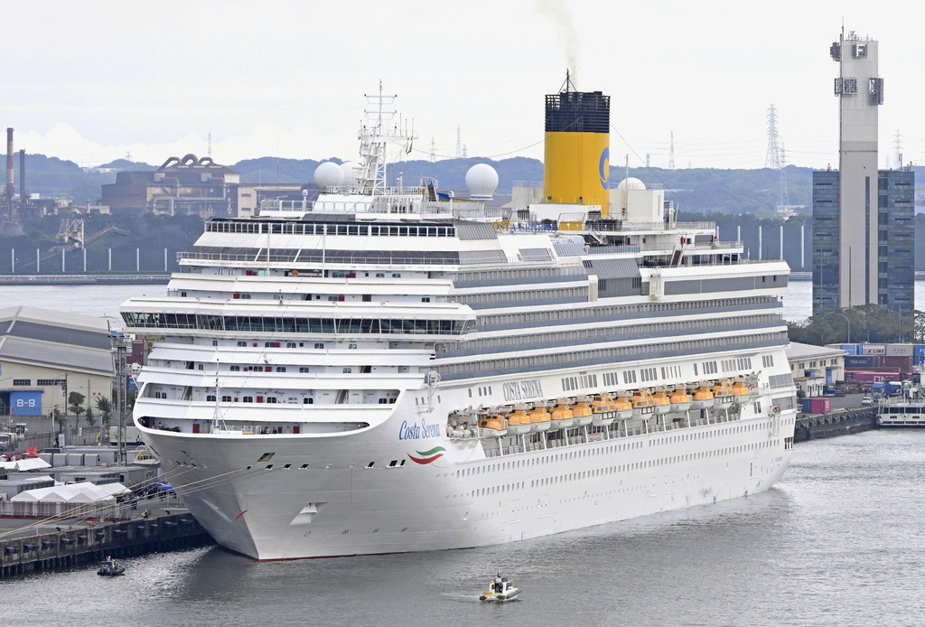 The Italian cruise ship, the Costa Serena, that will house up to 5,000 officials and athletes for the Asian Games, arrives at a port in Nagoya, central Japan, Tuesday, Sept. 15, 2026. (Kazushi Kurihara/Kyodo News via AP)