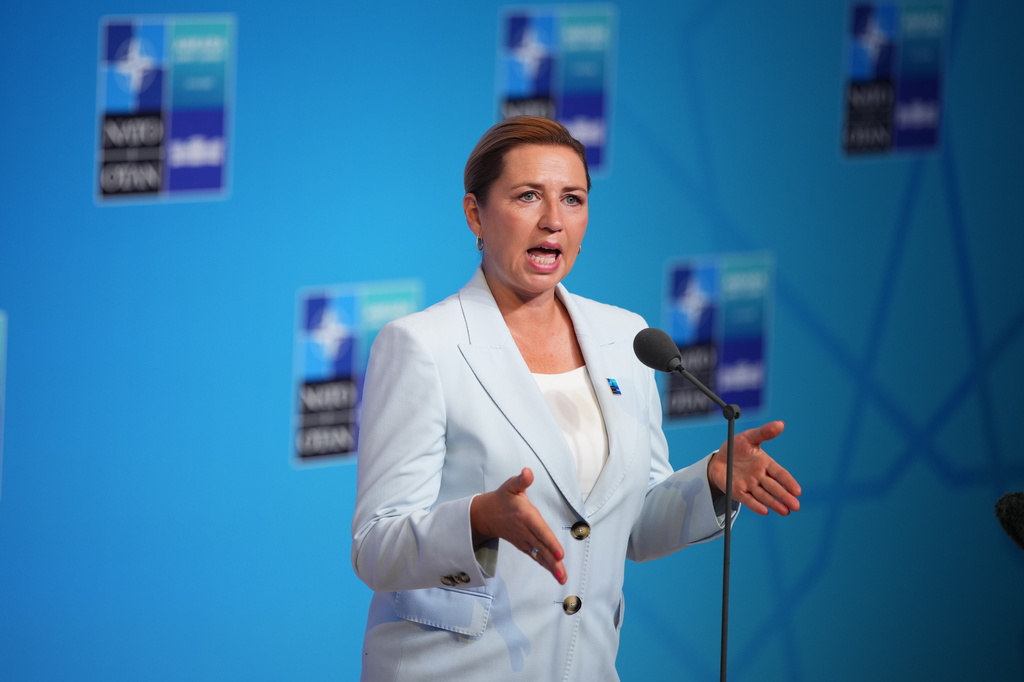 Denmark's Prime Minister Mette Frederiksen speaks as she arrives for the NATO summit in Ankara, Turkey, Wednesday, July 8, 2026. (AP Photo/Emrah Gurel)