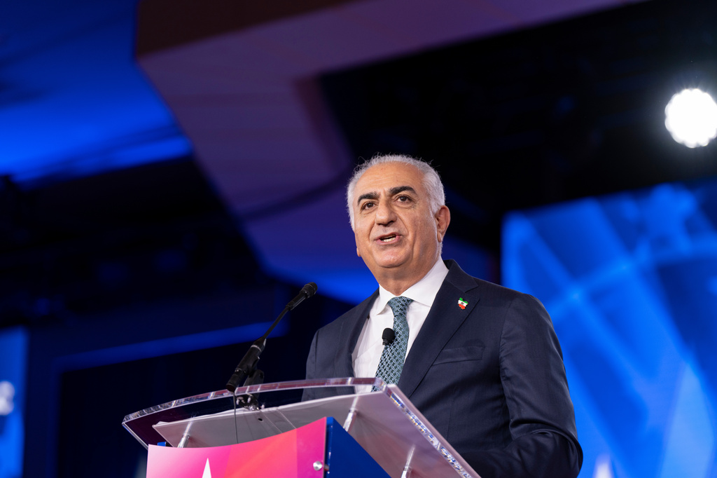 Exiled Iranian Crown Prince Reza Pahlavi speaks at the Conservative Political Action Conference (CPAC) in Dallas, Saturday, March 28, 2026. (AP Photo/Gabriela Passos)