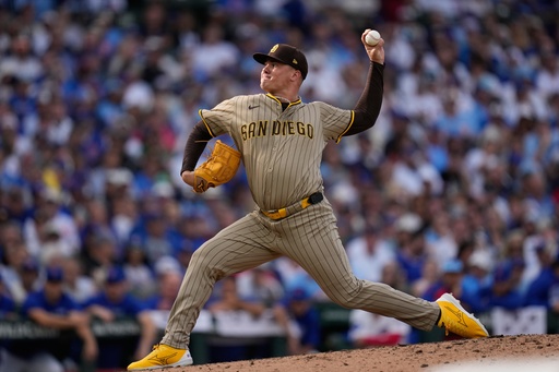 San Diego Padres' Adrian Morejon throws during the sixth inning of Game 2 of a National League wild card baseball game against the Chicago Cubs Wednesday, Oct. 1, 2025, in Chicago. (AP Photo/Erin Hooley) San Diego Padres' Adrian Morejon throws during the sixth inning of Game 2 of a National League wild card baseball game against the Chicago Cubs Wednesday, Oct. 1, 2025, in Chicago. (AP Photo/Erin Hooley)