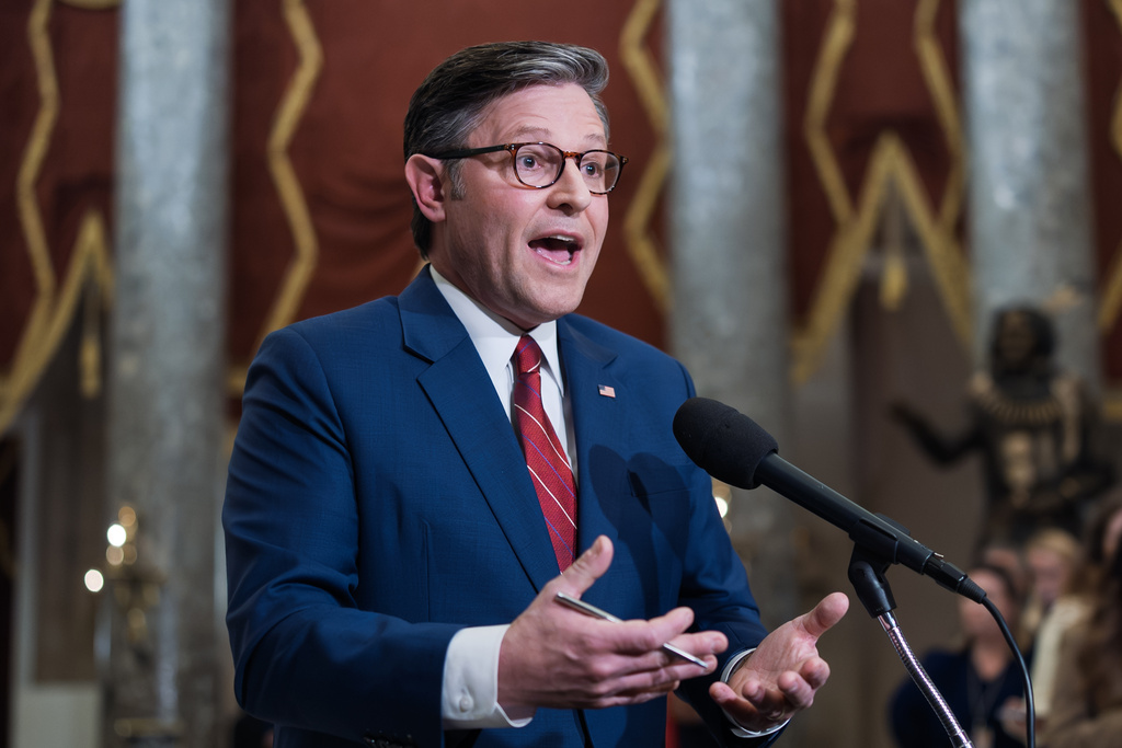 Speaker of the House Mike Johnson, R-La., speaks after the final vote to bring the longest government shutdown in history to an end, at the Capitol in Washington, Wednesday, Nov. 12, 2025. (AP Photo/J. Scott Applewhite)