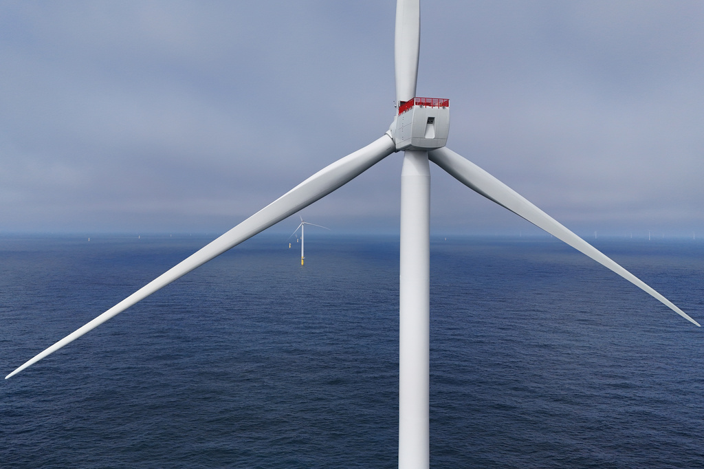 Turbines are visible at Sunrise Wind offshore wind farm that is under construction off the coast of Montauk Point, New York, Thursday, April 23, 2026. (AP Photo/Joshua A. Bickel)