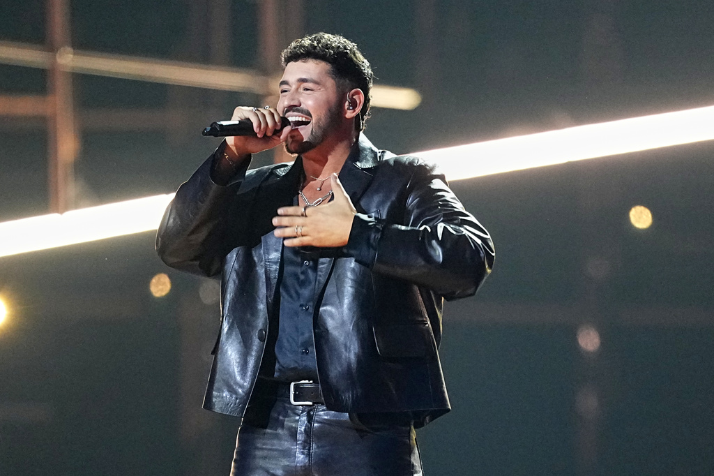 Noam Bettan from Israel performs the song "Michelle" during the Grand Final of the 70th Eurovision Song Contest in Vienna, Austria, Saturday, May 16, 2026. (AP Photo/Martin Meissner)