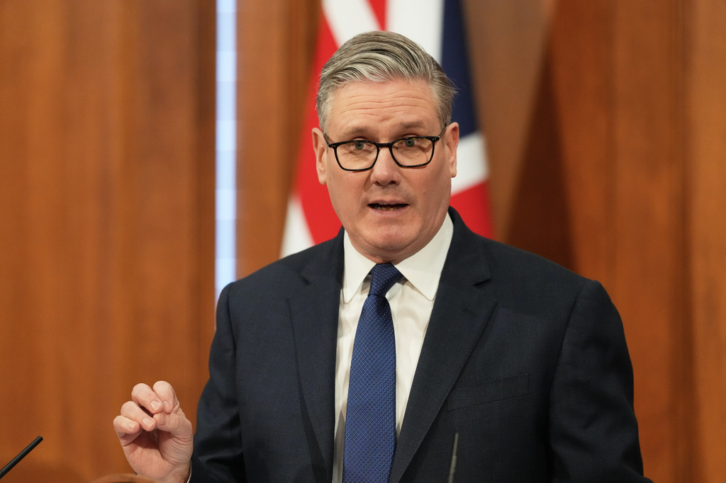 Britain's Prime Minister Keir Starmer speaks during a press conference at Downing Street in London, Wednesday, April 1, 2026. (AP Photo/Frank Augstein, Pool)