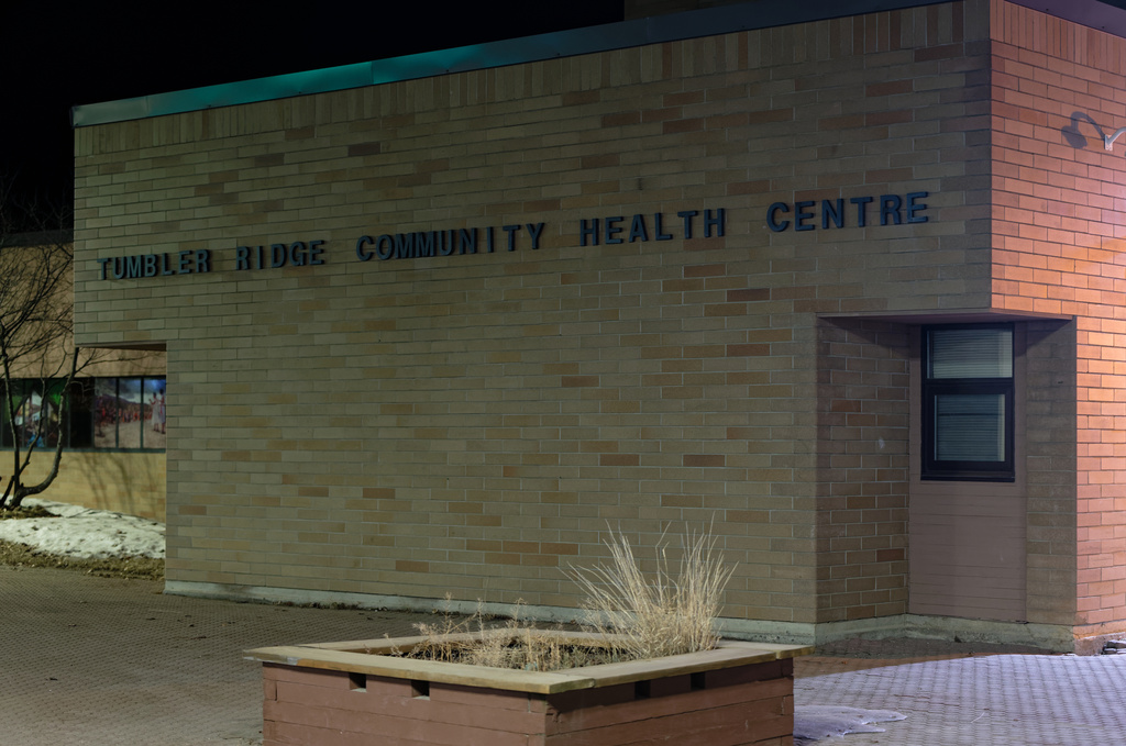The Tumbler Ridge Health Centre in Tumbler Ridge, B.C., Canada, on Wednesday, Feb. 11, 2026. (Jesse Boily/The Canadian Press via AP)