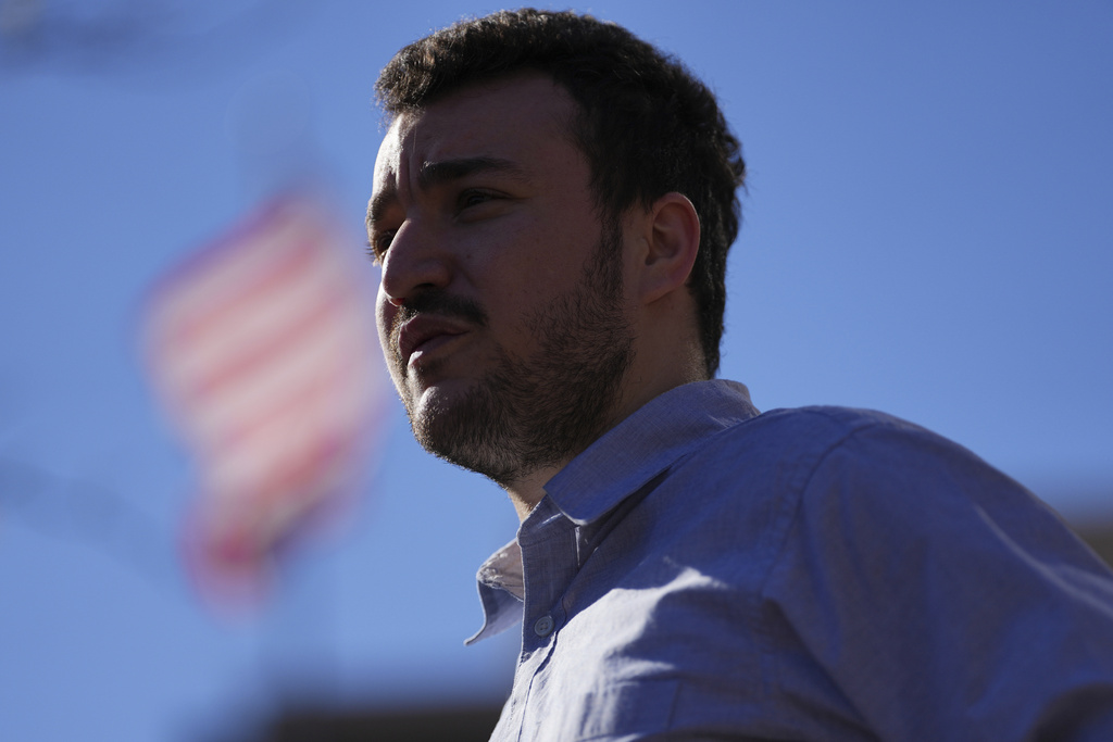 FILE - Palestinian activist Mahmoud Khalil holds a news conference outside Federal Court, Oct. 21, 2025, in Philadelphia (AP Photo/Matt Rourke, File)