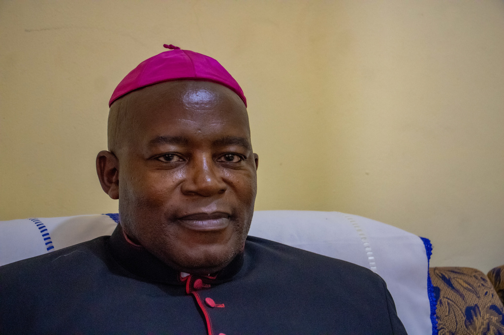 Rev. John Berinyuy Tatah, auxiliary Bishop of the Roman Catholic Archdiocese, poses for a portrait in Bamenda, Cameroon, Sunday, April 12, 2026. (AP Photo/Welba Yamo Pascal)