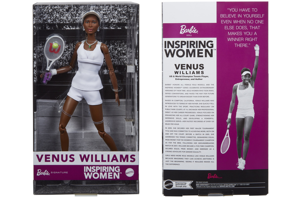 This image provided by Mattel shows the The Barbie Inspiring Women Venus Williams doll. (Mattel via AP)