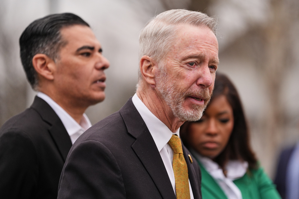 FILE - Rep. Stephen Lynch, D-Mass., speaks during a news conference on Feb. 18, 2026, in New Albany, Ohio. (AP Photo/Joshua A. Bickel, File)