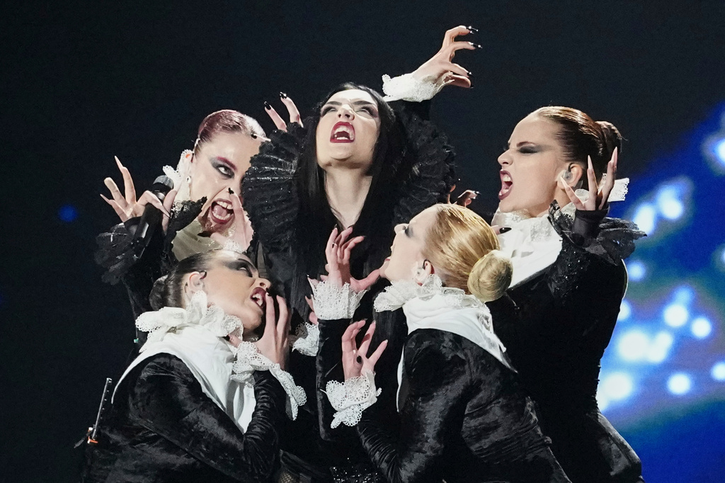 Tamara Zivkovic from Montenegro performs the song "Nova Zora" during the dress rehearsal for the first semifinal of the 70th Eurovision Song Contest in Vienna, Austria, Monday, May 11, 2026. (AP Photo/Martin Meissner)