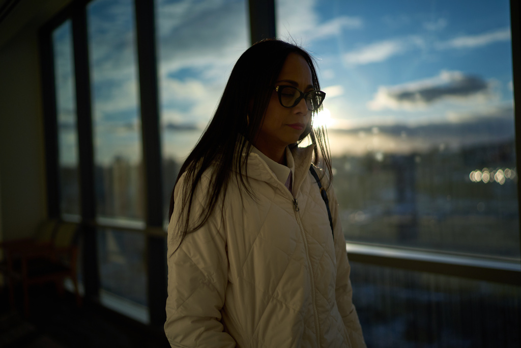 Ruth Wilson, who has lupus, leaves her monthly lupus-focused IV treatment at UMass Memorial Medical Center, Tuesday, Jan. 14, 2025, in Worcester, Mass. (AP Photo/David Goldman)