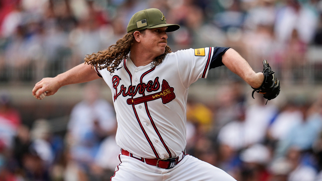 Atlanta Braves pitcher Grant Holmes (66) works in the first inning of a baseball game against the Boston Red Sox, Sunday, May 17, 2026, in Atlanta. (AP Photo/Mike Stewart)