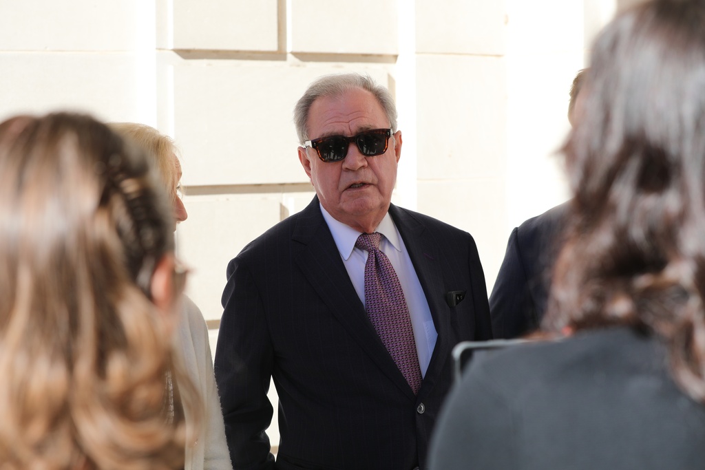 Attorney Dick Harpootlian talks about his case suing the South Carolina General Assembly over a pay raise outside the state Supreme Court building in Columbia, S.C., on Wednesday, Oct. 22, 2025.. (AP Photo/Jeffrey Collins)