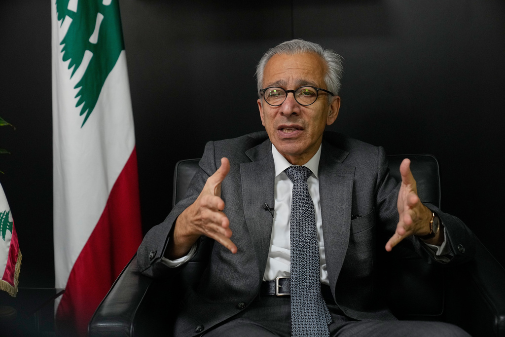 Amer Bisat, the Lebanese minister of Economy and Trade, speaks during an interview with Associated Press, in Beirut, Lebanon, Thursday, Jan. 8, 2026. (AP Photo/Hussein Malla)