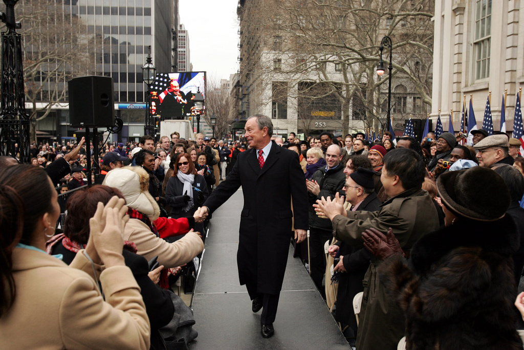 FILE - New York City Mayor Michael Bloomberg arrives for his second inaugural swearing in ceremony at City Hall, Sunday, Jan. 1, 2006 in New York. (Ozier Muhammad/Pool Photo via AP, File)