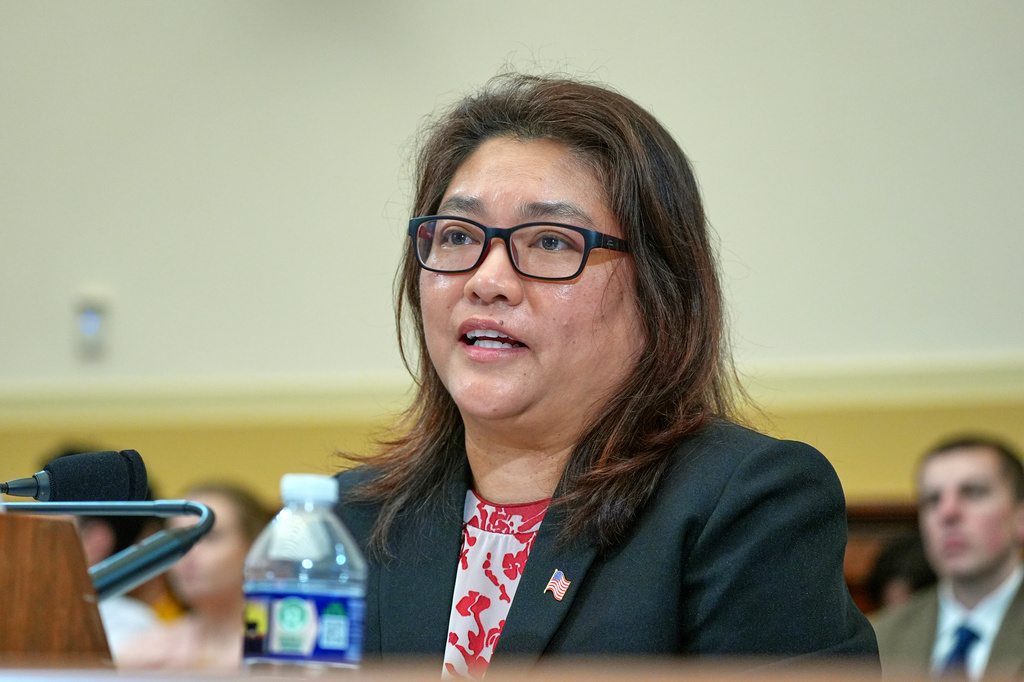 Sylvia Zin, wife of Min Zin, testifies during the House East Asia and Pacific Subcommittee hearing about detainees on Capitol Hill, Wednesday, Sept. 16, 2026, in Washington. (AP Photo/Mariam Zuhaib)