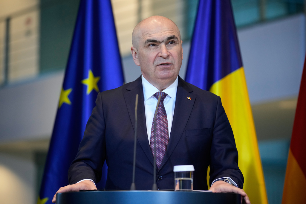 FILE - Romanian Prime Minister Ilie Bolojan attends a joint press conference with German Chancellor Friedrich Merz after their meeting at the chancellery in Berlin, Germany, Wednesday, Jan. 28, 2026. (AP Photo/Ebrahim Noroozi, file)