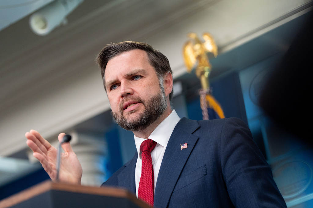 Vice President JD Vance speaks with reporters in the James Brady Press Briefing Room at the White House, Thursday, Sept. 3, 2026, in Washington. (AP Photo/Alex Brandon) CORRECTION: Date corrected to Sept. 3 instead of July 23.