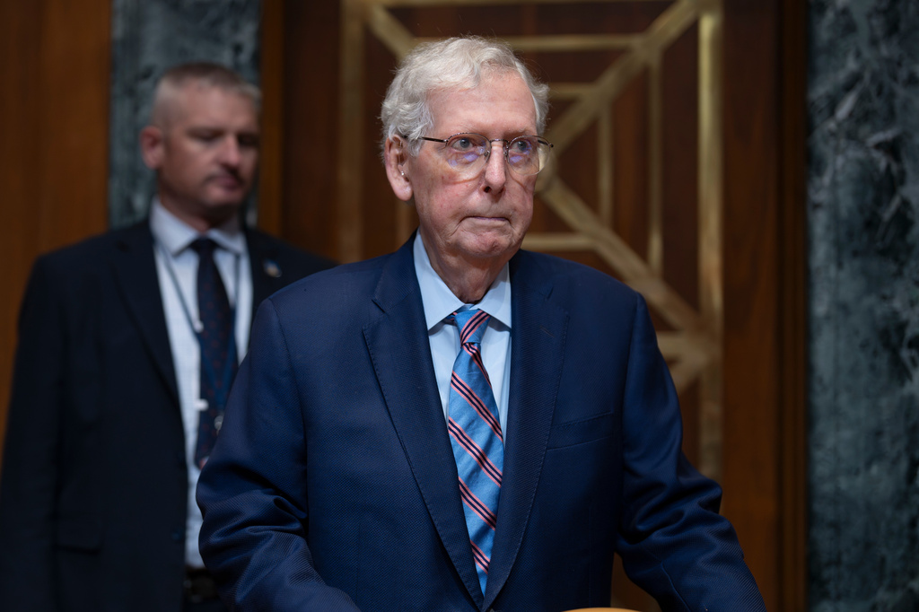 Sen. Mitch McConnell, R-Ky., chair of the Senate Defense Appropriations Subcommittee, arrives for a hearing on President Donald Trump's funding requests for the Army, at the Capitol in Washington, Tuesday, May 19, 2026. (AP Photo/J. Scott Applewhite)
