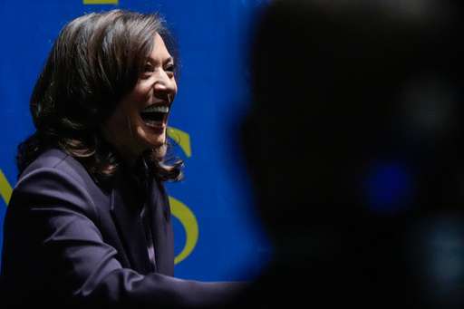 Former Vice President Kamala Harris greets people before she speaks, Friday, Oct. 17, 2025, in Birmingham, Ala. (AP Photo/Mike Stewart) Former Vice President Kamala Harris greets people before she speaks, Friday, Oct. 17, 2025, in Birmingham, Ala. (AP Photo/Mike Stewart)