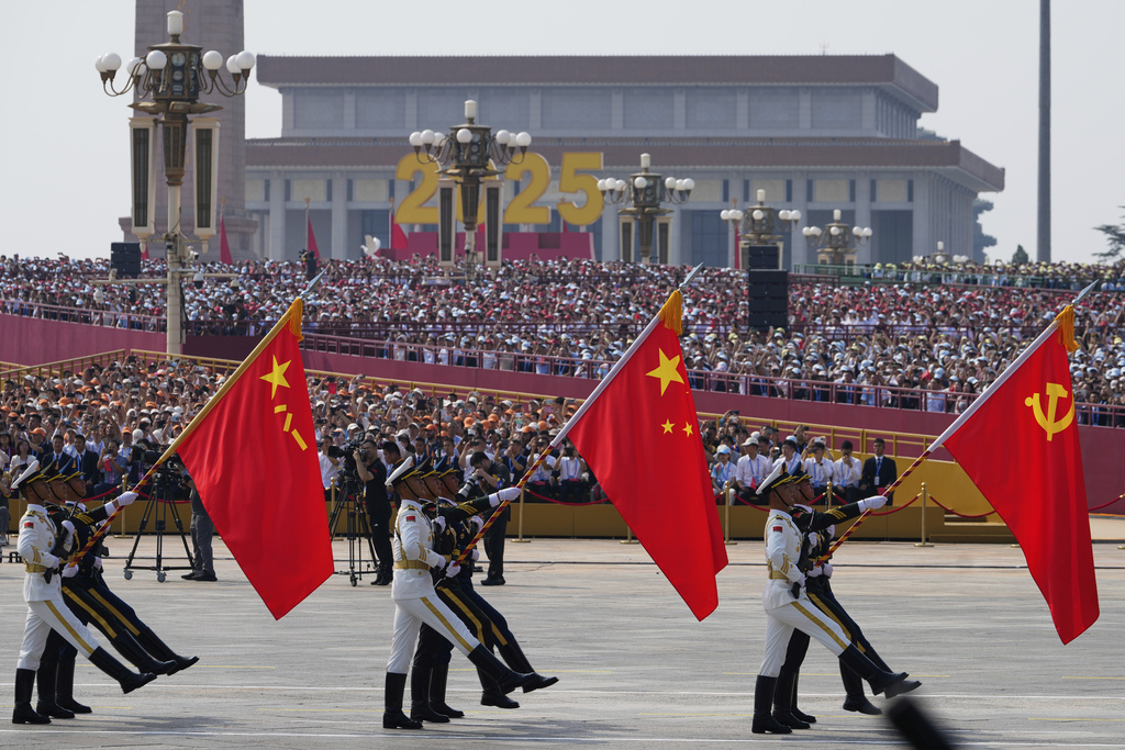 Military personnel take part in a military parade to commemorate the 80th anniversary of Japan's World War II surrender held in front of Tiananmen Gate in Beijing, Wednesday, Sept. 3, 2025. (AP Photo/Ng Han Guan)