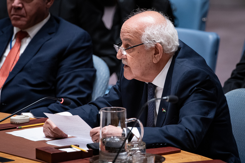 Palestinian Ambassador to the United Nations Riyad Mansour addresses the High-Level Security Council on Palestinians and Israel during the 80th session of the United Nations General Assembly, Tuesday, Sept. 23, 2025. (AP Photo/Angelina Katsanis)