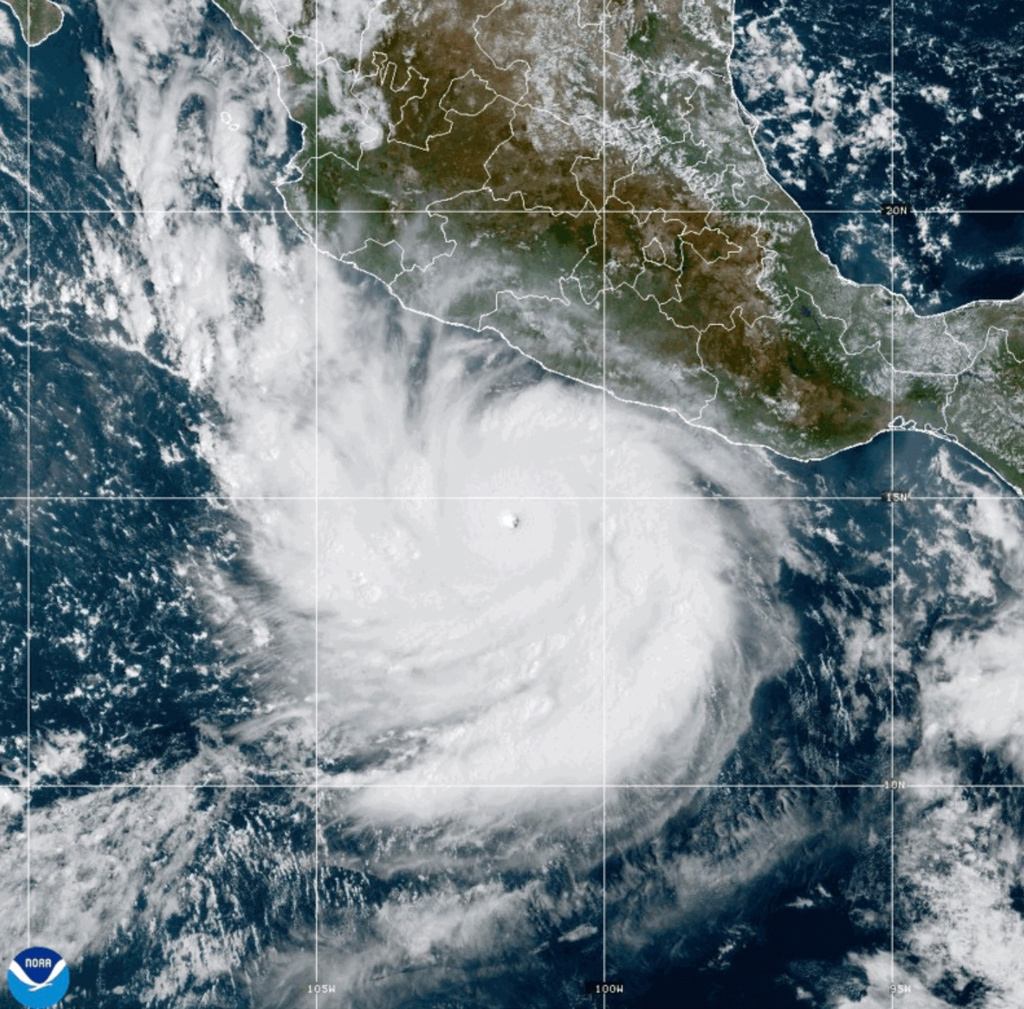 This photo provided by NOAA shows Hurricane Polo strengthening in the Pacific Ocean off the coast of Mexico on Tuesday, Sept. 22, 2026. (NOAA via AP)