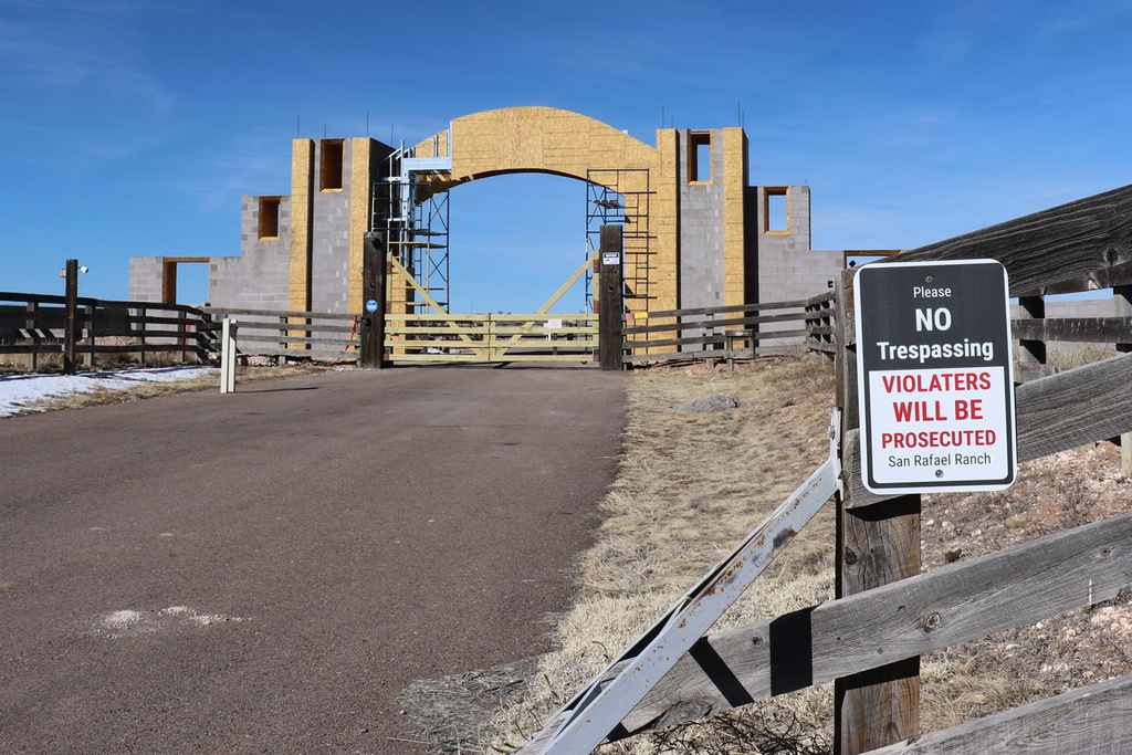 The entrance of the San Rafael Ranch, which was previously owned by Jeffrey Epstein and called the Zorro Ranch, is seen, Jan. 31, 2026, near Stanley, N.M. (AP Photo/Savannah Peters)