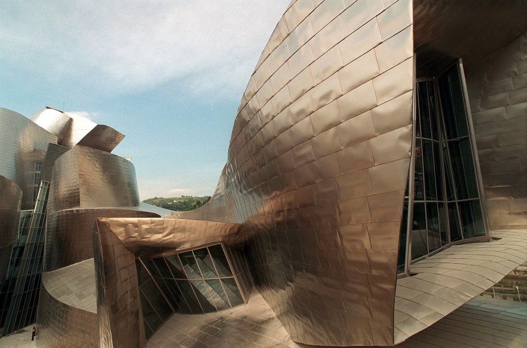 FILE - Curves and angles mix in this section of the new Guggenheim Museum designed by American architect Frank Gehry, in Bilbao, Spain, Sept. 24, 1997. (AP Photo/Javier Bauluz, File)