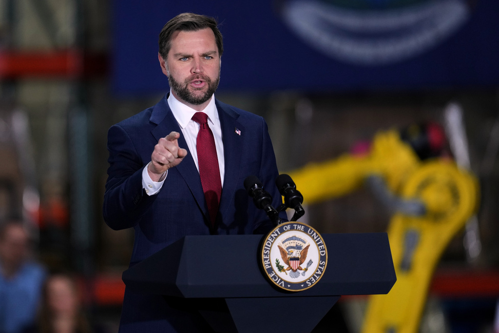 Vice President JD Vance speaks at EDSI Cables, Wednesday, March 18, 2026, in Auburn Hills, Mich. (AP Photo/Paul Sancya)