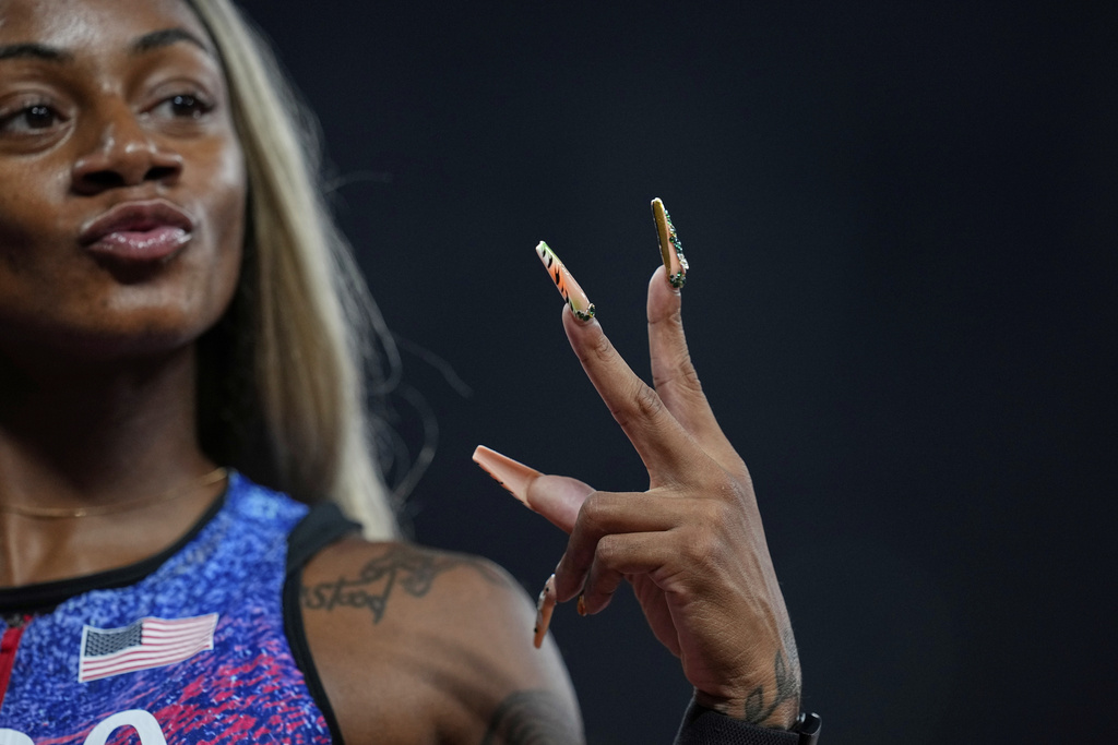 United States' Sha'Carri Richardson gestures after a women's 4 X 100 meters relay heat at the World Athletics Championships in Tokyo, Saturday, Sept. 20, 2025. (AP Photo/Petr David Josek)