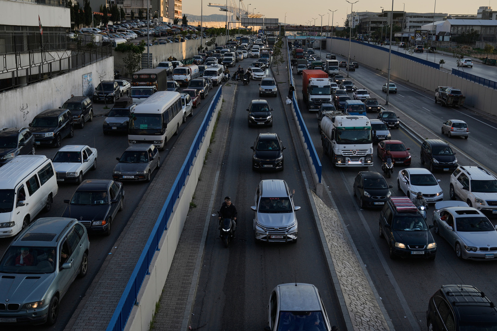 Cars sit in traffic on a highway as residents flee Israeli airstrikes in Dahiyeh, Beirut's southern suburbs, Lebanon, Thursday, March 5, 2026. (AP Photo/Bilal Hussein)