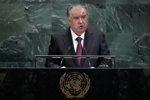 President of Tajikistan, Emomali Rahmon, addresses the 80th session of the United Nations General Assembly, Tuesday, Sept. 23, 2025, at U.N. headquarters. (AP Photo/Pamela Smith) President of Tajikistan, Emomali Rahmon, addresses the 80th session of the United Nations General Assembly, Tuesday, Sept. 23, 2025, at U.N. headquarters. (AP Photo/Pamela Smith)