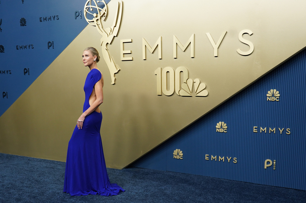 Desi Lydic arrives at the 78th Emmy Awards on Monday, Sept. 14, 2026, at the Peacock Theater in Los Angeles. (Photo by Richard Shotwell/Invision/AP)