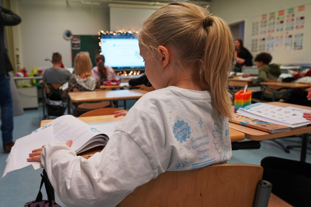 A young student works during a media literacy class at Tapanila Primary School in Tapanila, Finland, on Dec. 9, 2025. (AP Photo/James Brooks)